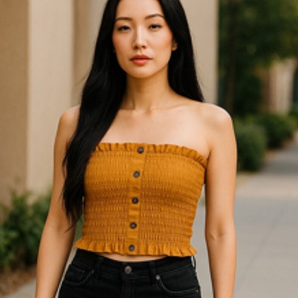 BRAVE SOUL LONDON Ladies Mustard Gold TANK TOP ~ 4 Button Front ~ Women's Size S